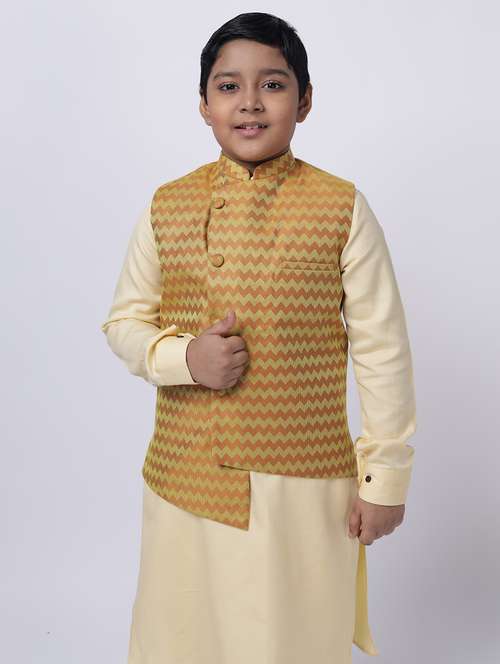 gold striped nehru jacket - 18284791 - Standard Image - 0