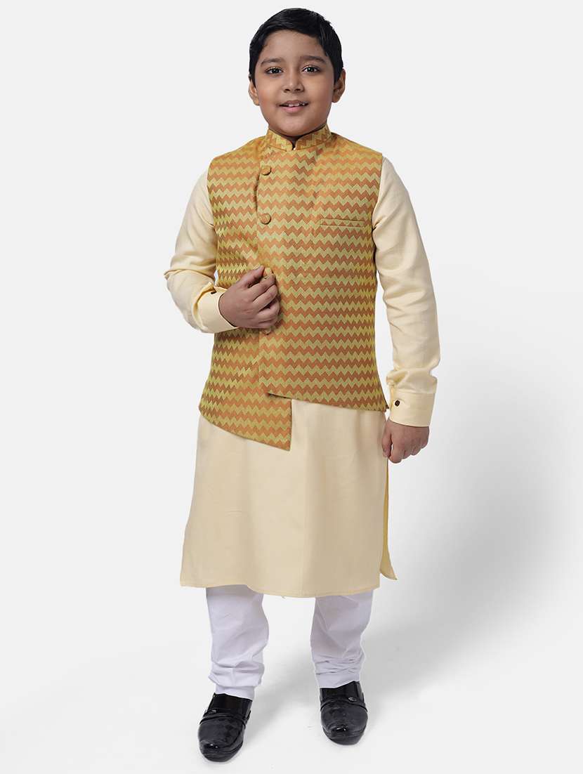 gold striped nehru jacket - 18284791 - Standard Image - 3