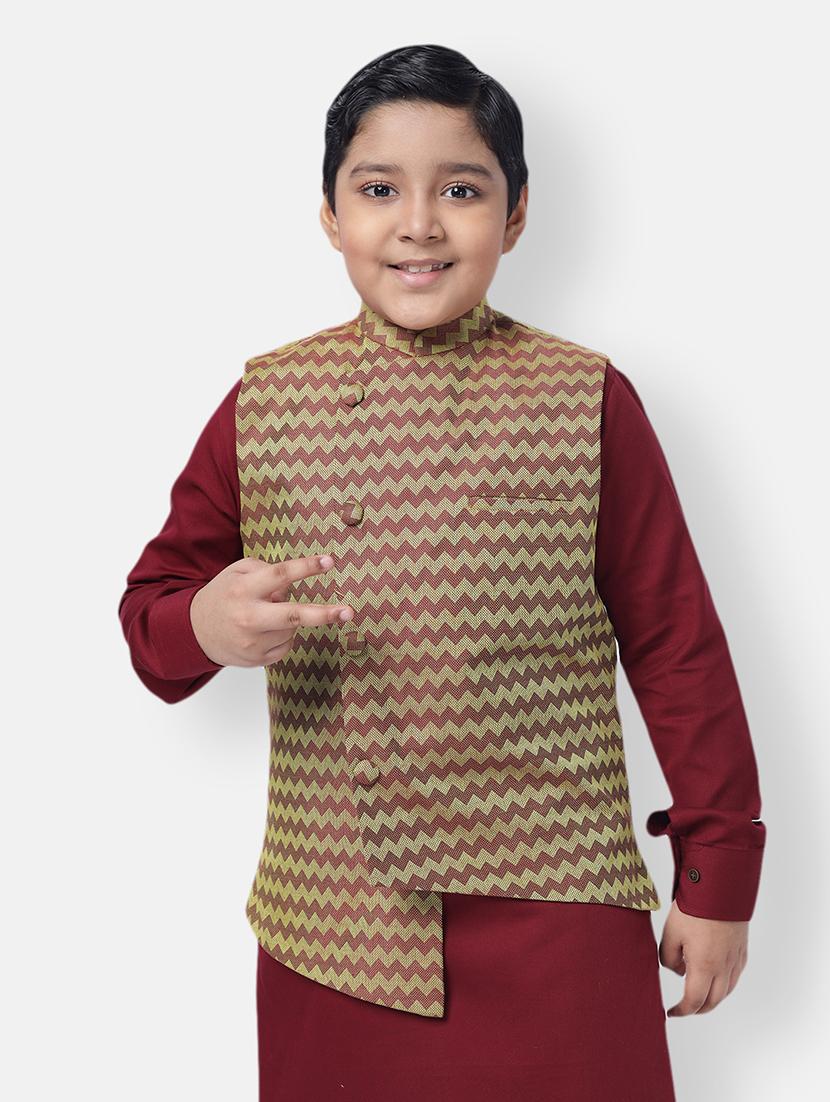 red printed nehru jacket 