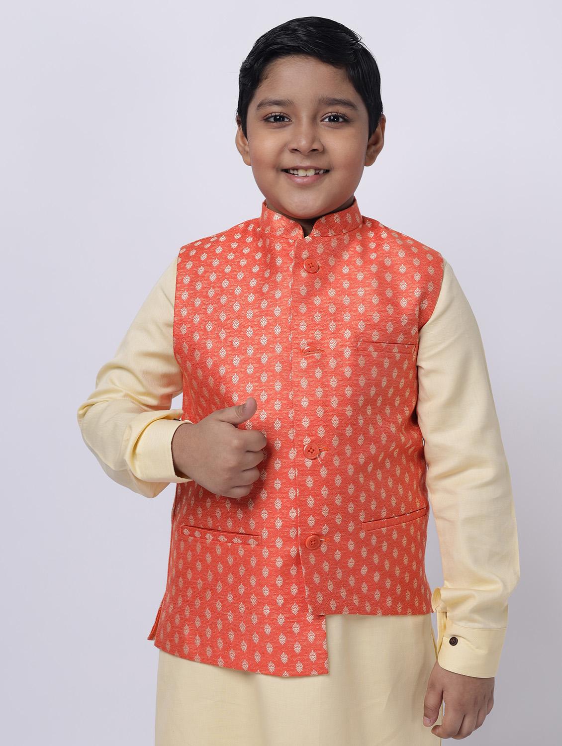 orange printed nehru jacket 