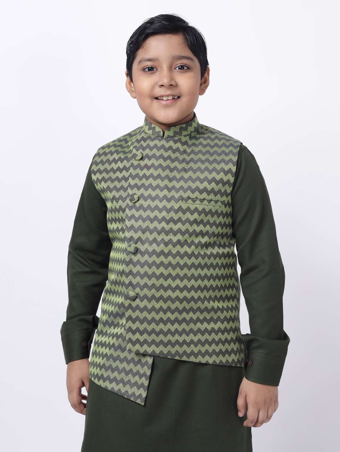 green printed nehru jacket 