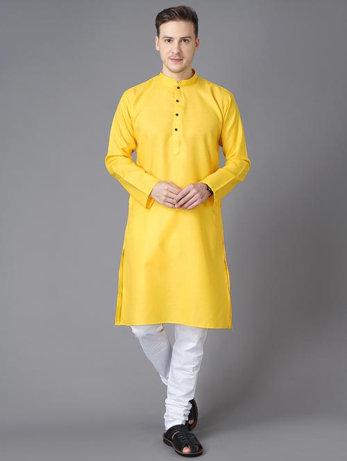 yellow solid long kurta - 18284855 -  Standard Image - 0