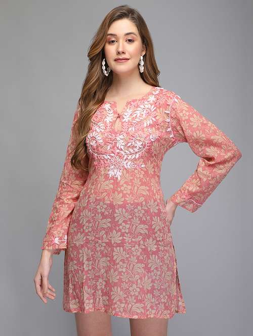 notch neck printed a-line tunic - 18284889 - Standard Image - 0