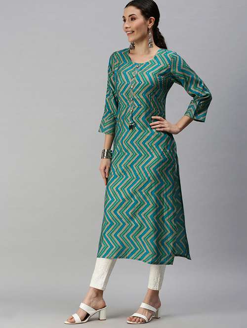 blue cotton blend straight kurta - 18284984 - Standard Image - 0
