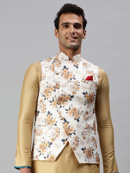 white printed nehru jacket - 18285445 -  Standard Image - 0