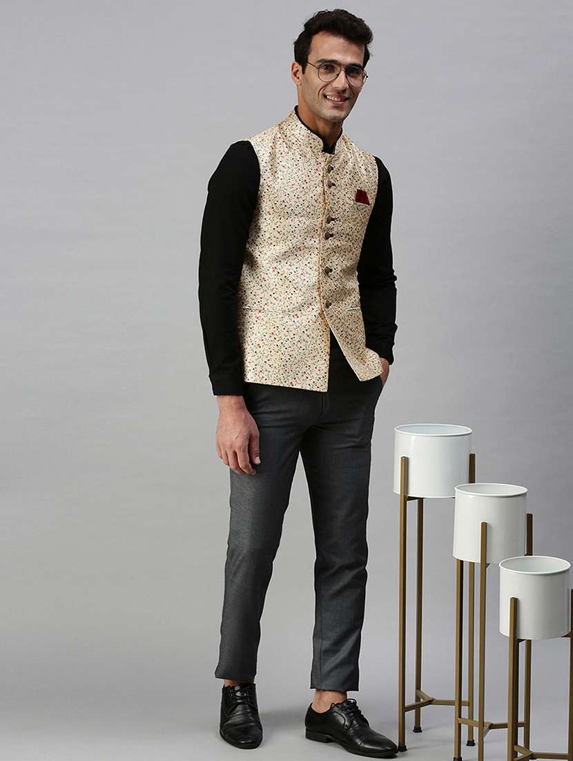 beige printed nehru jacket - 18285446 -  Standard Image - 3