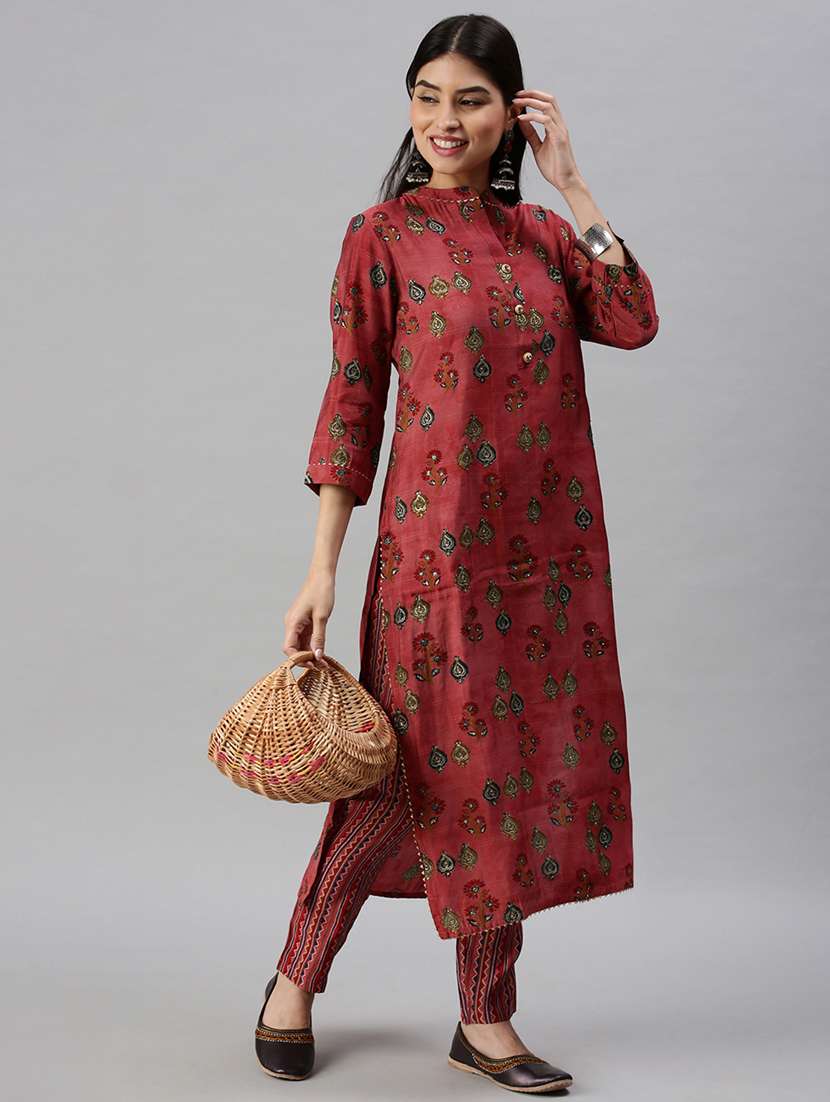 women printed mandarin neck kurta pant set  - 18285555 -  Standard Image - 3