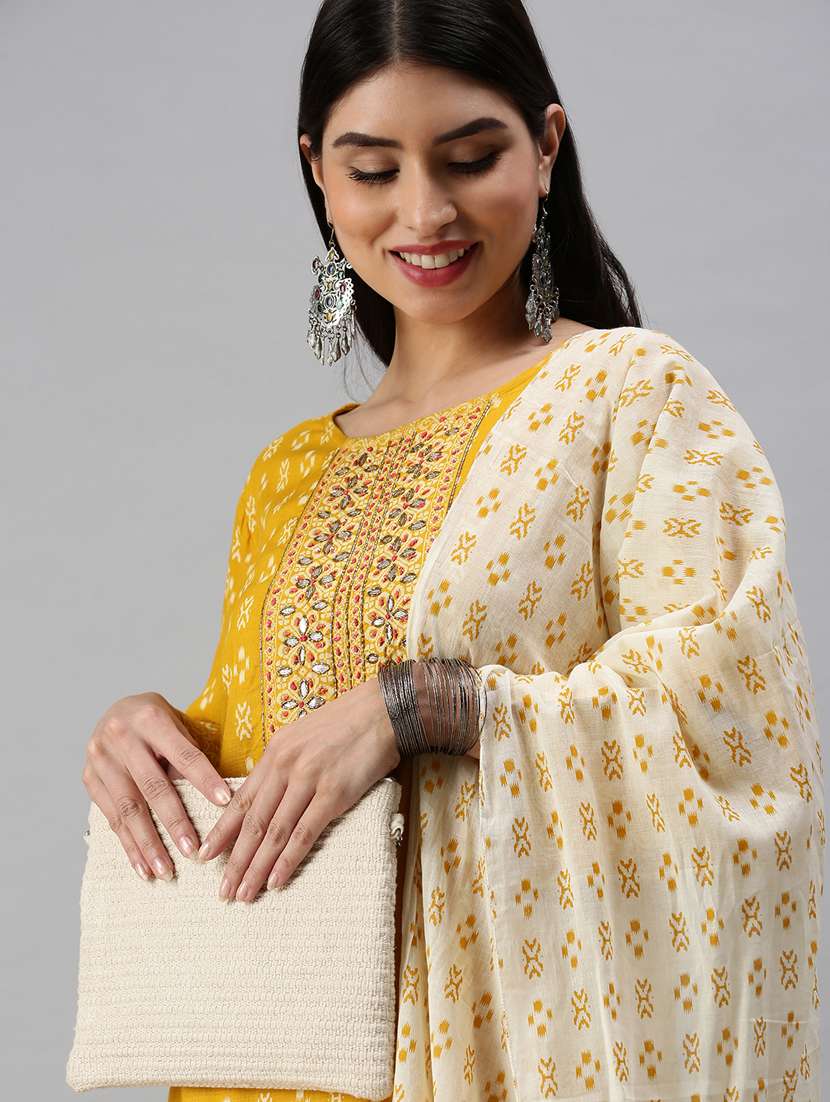 Yellow Cotton Blend Kurta Dupatta Set - 18285556 -  Standard Image - 3
