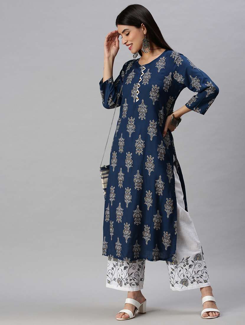 women printed round neck kurta palazzo set - 18285571 -  Standard Image - 3