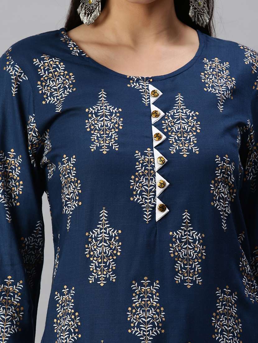 women printed round neck kurta palazzo set - 18285571 -  Standard Image - 5