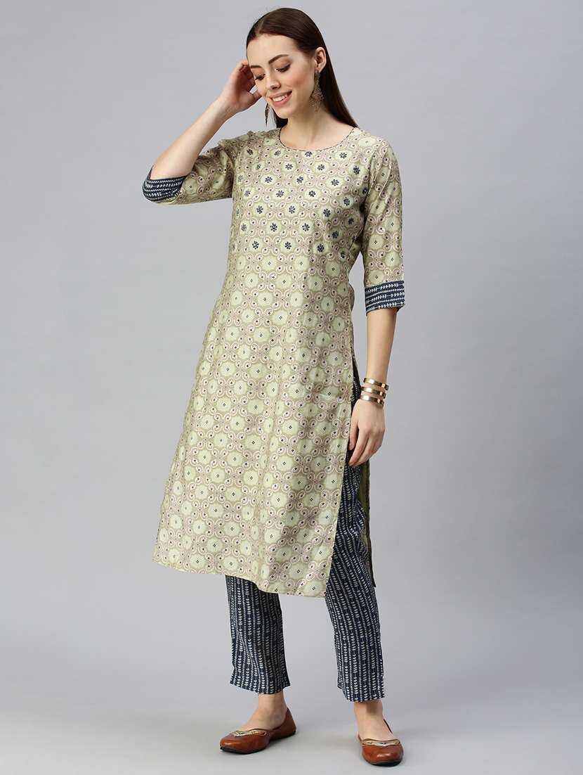 women printed round neck kurta pant set - 18285597 - Zoom Image - 0