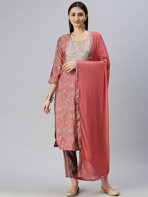 women floral kurta pant set with dupatta - 18285616 -  Standard Image - 0