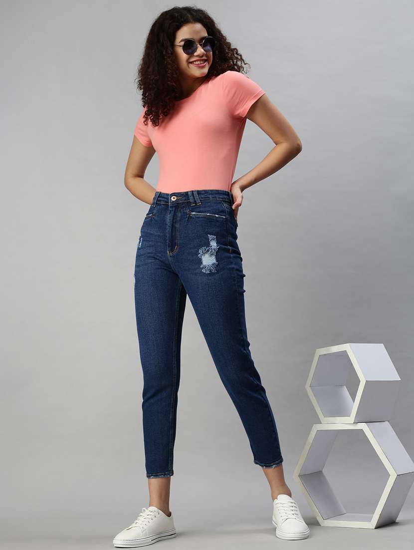 women's distress slim fit jeans - 18285656 - Standard Image - 3