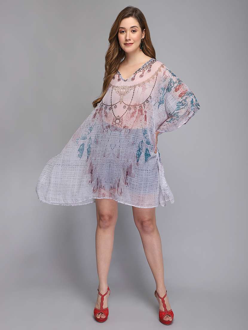 round neck printed kaftan tunic 