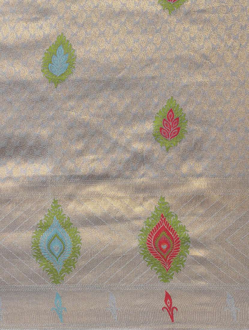 grey floral print woven saree with blouse - 18287051 -  Standard Image - 5