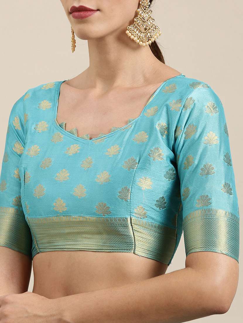 blue silk blend saree with blouse - 18287055 -  Standard Image - 3
