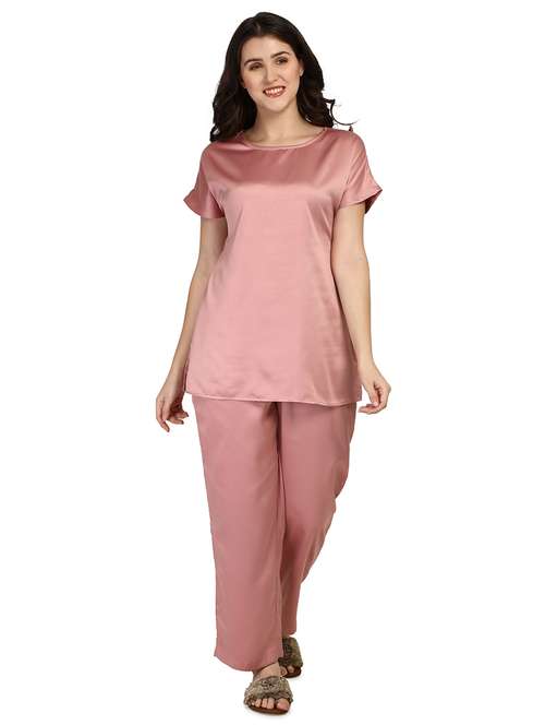 round neck solid nightwear pajama set  - 18287110 -  Standard Image - 0