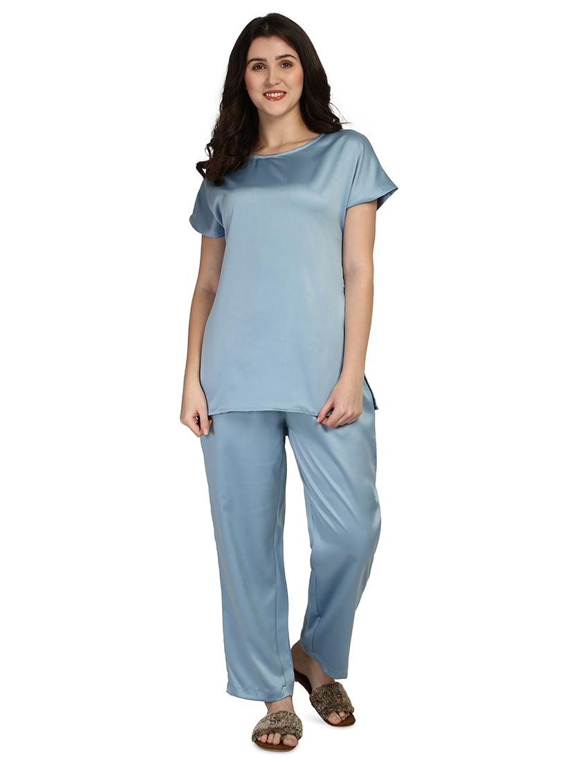 round neck solid nightwear pajama set - 18287111 - Zoom Image - 0