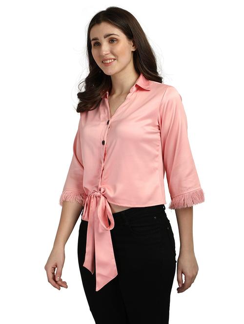 tie front solid shirt - 18287145 - Standard Image - 0