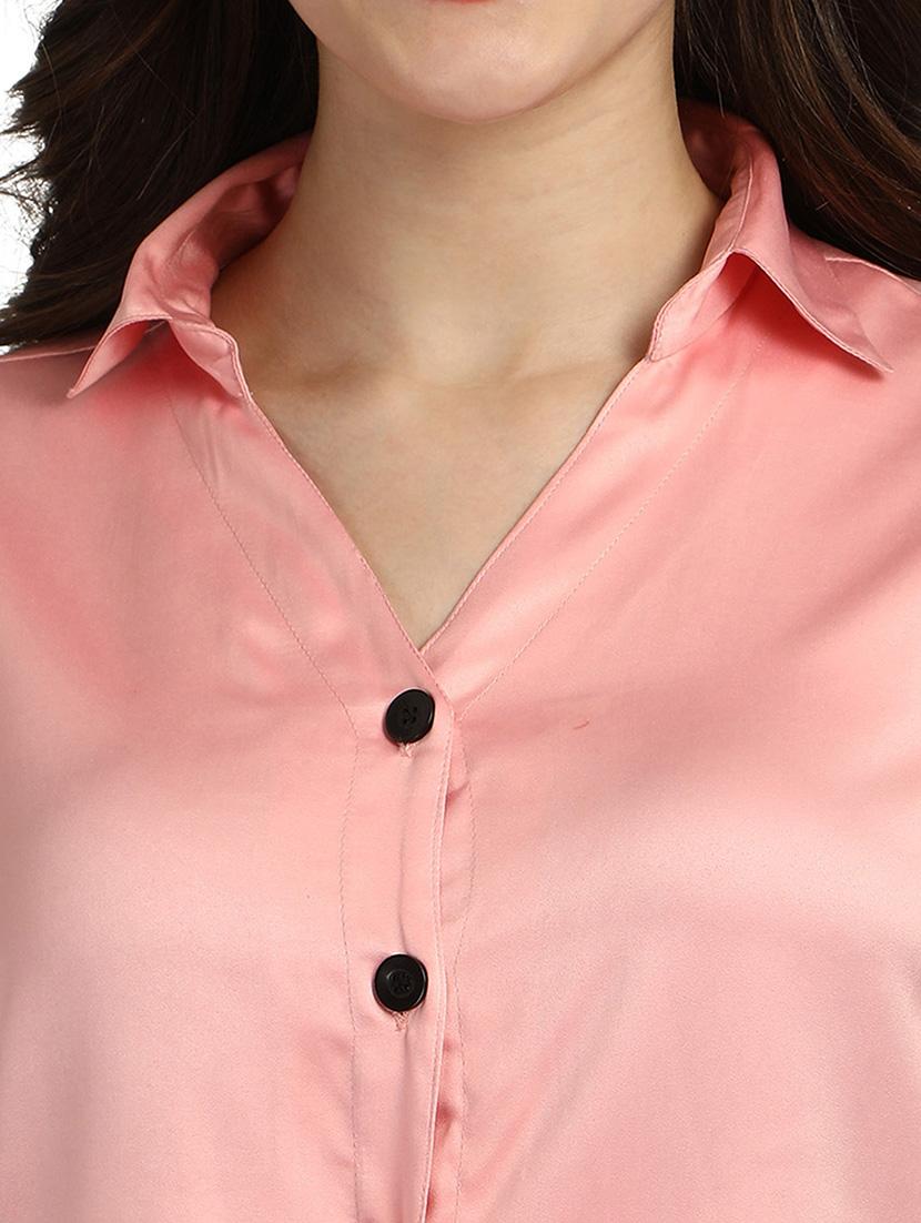 tie front solid shirt - 18287145 - Standard Image - 5