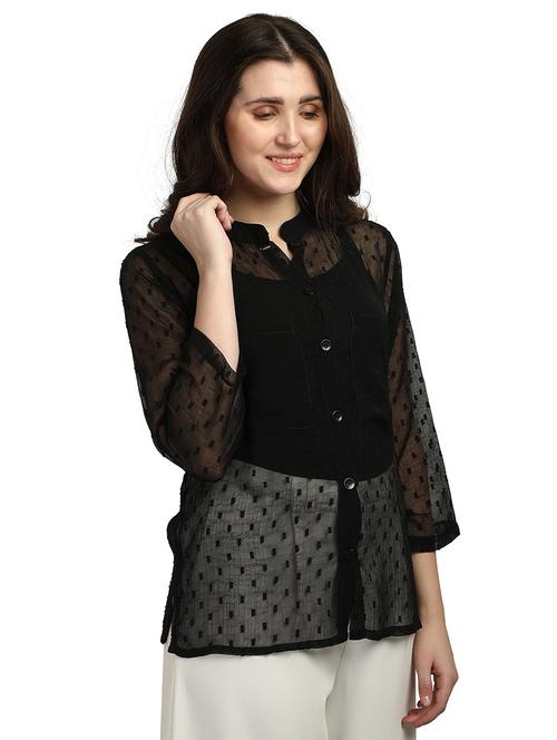 mandarin neck dobby shirt - 18287149 -  Standard Image - 0