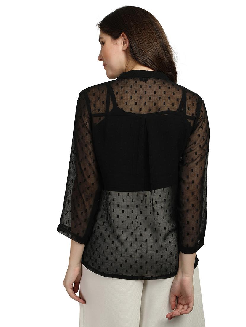 mandarin neck dobby shirt - 18287149 - Standard Image - 3