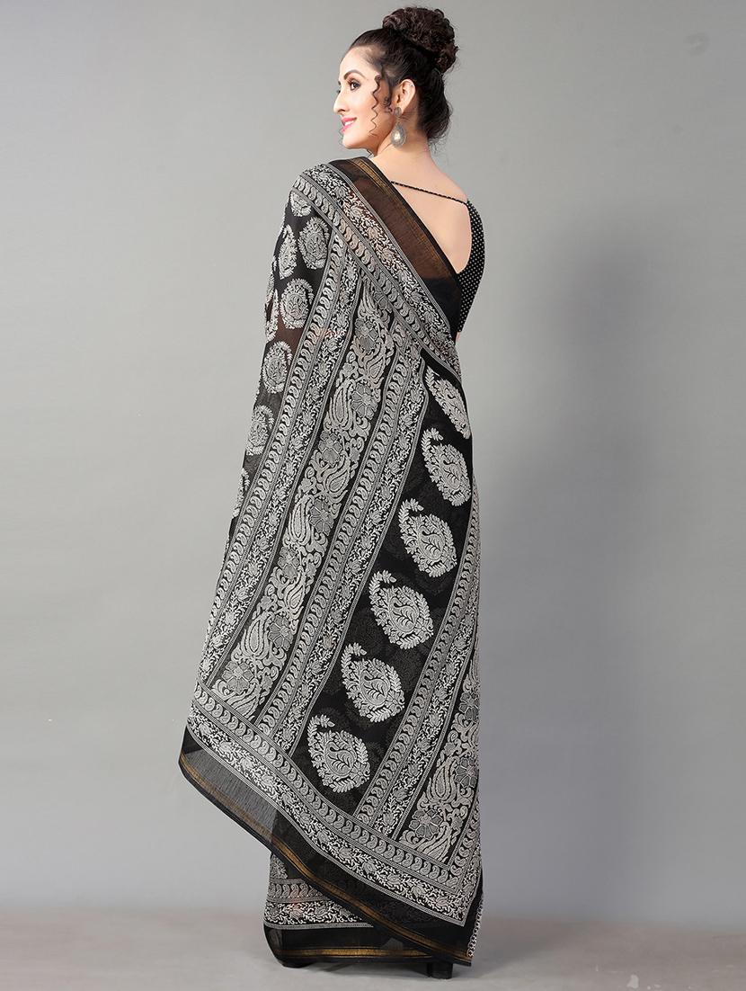 women's paisley black colored saree - 18287210 - Standard Image - 3