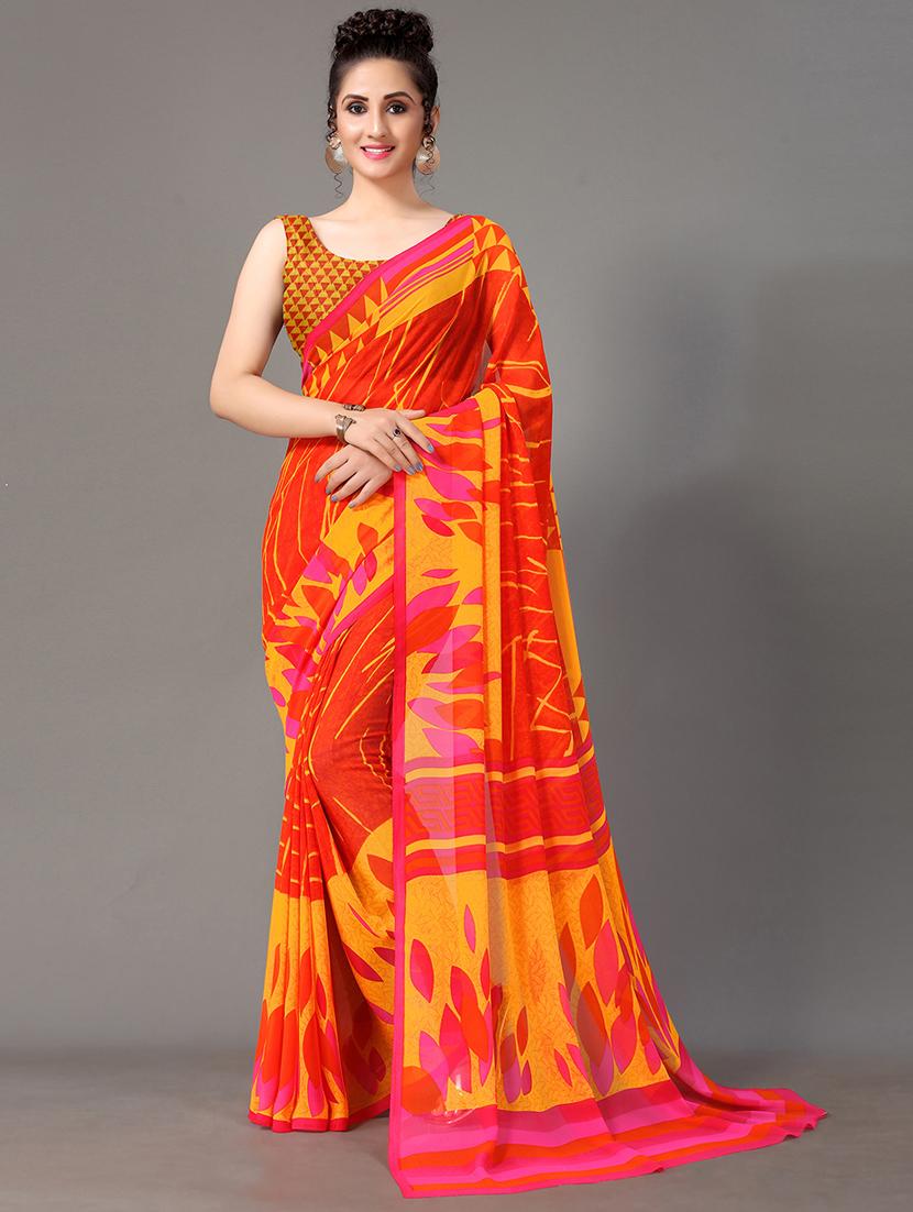 orange georgette printed saree with blouse - 18287239 - Zoom Image - 0