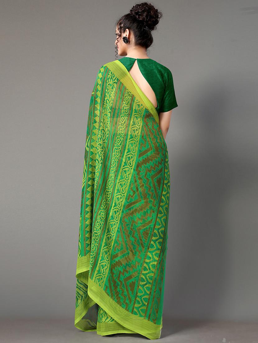 green georgette printed saree with blouse - 18287242 - Standard Image - 3