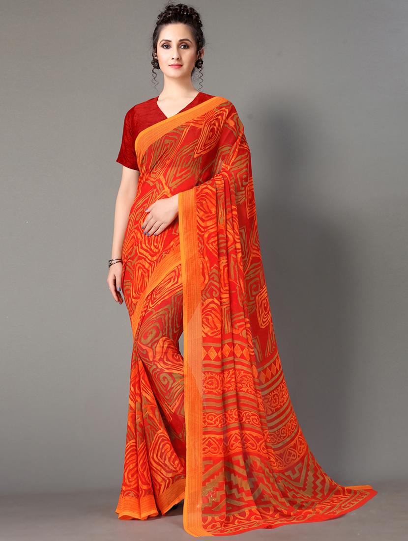 orange georgette printed saree with blouse - 18287243 - Zoom Image - 0