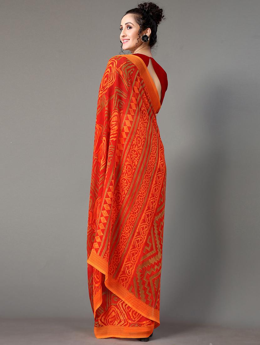 orange georgette printed saree with blouse - 18287243 - Standard Image - 3