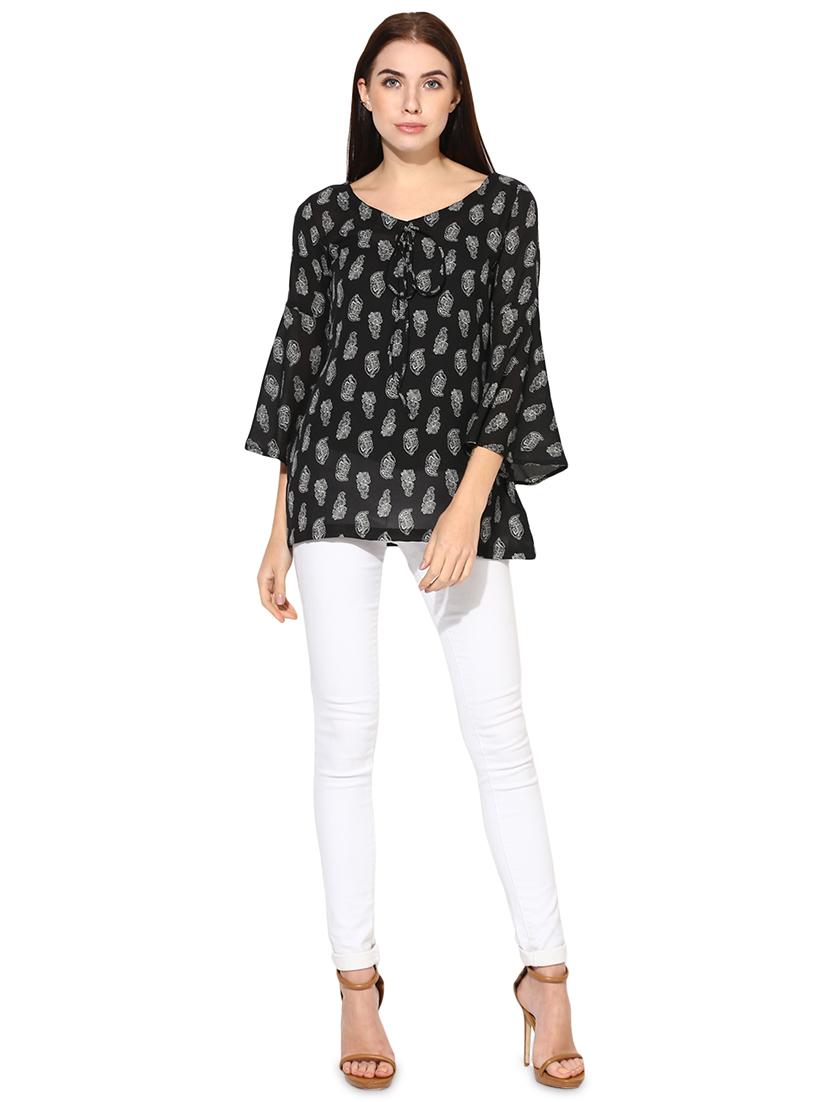 women's straight tie-up neck top - 18287723 - Standard Image - 3