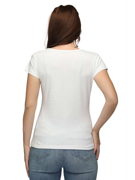 women's chest print round neck t-shirt - 18288658 -  Standard Image - 3