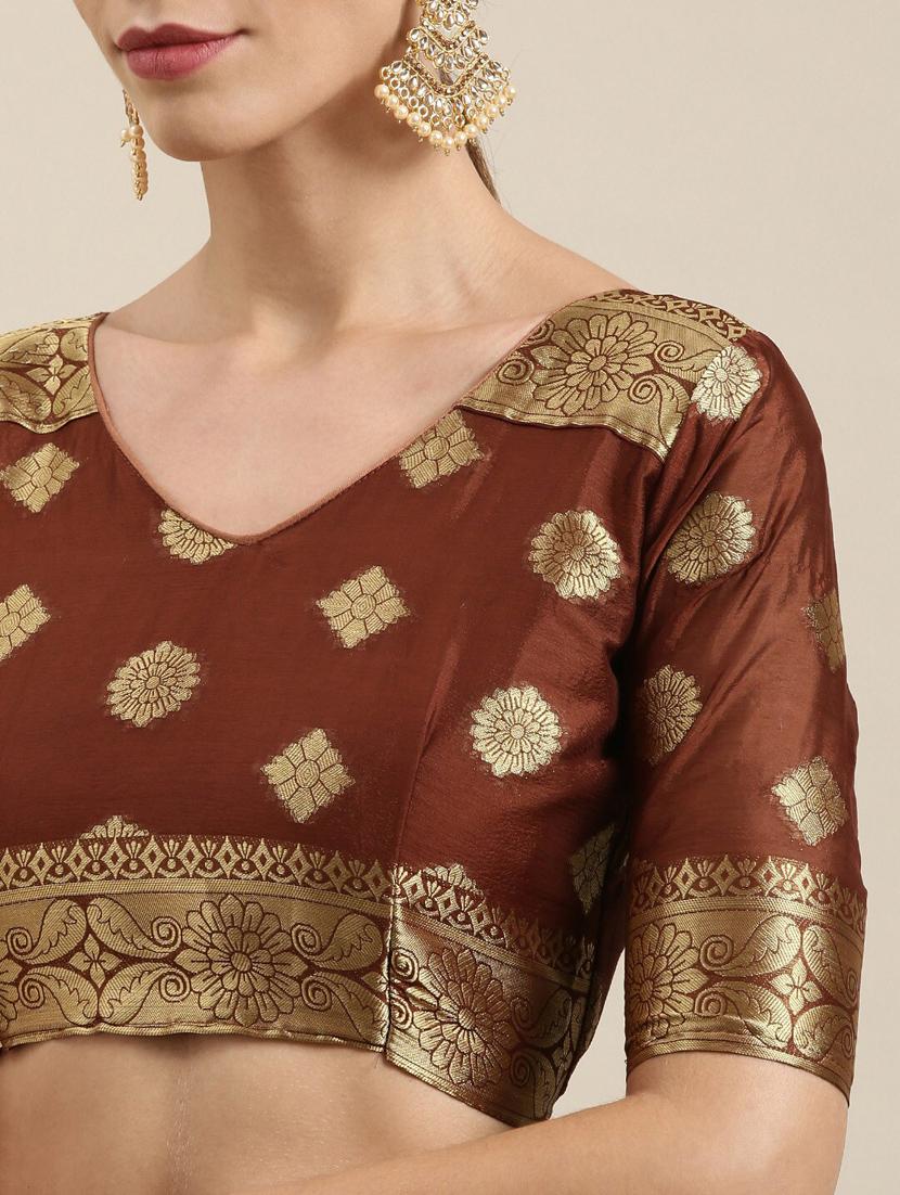 brown silk blend saree - 18288674 - Standard Image - 3
