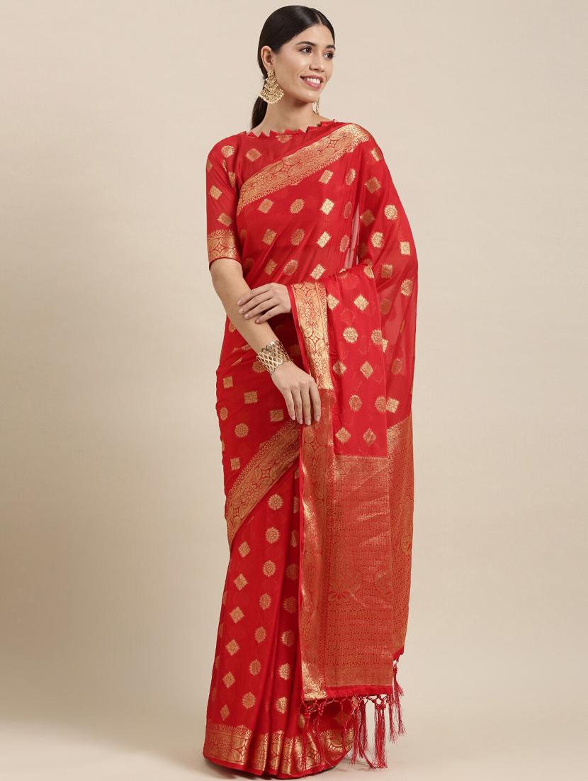 red silk blend saree - 18288679 -  Zoom Image - 0
