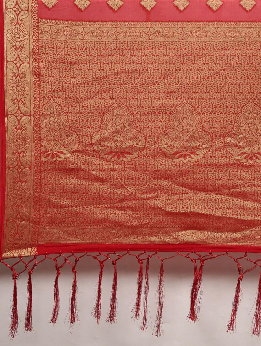 red silk blend saree - 18288679 - Standard Image - 5