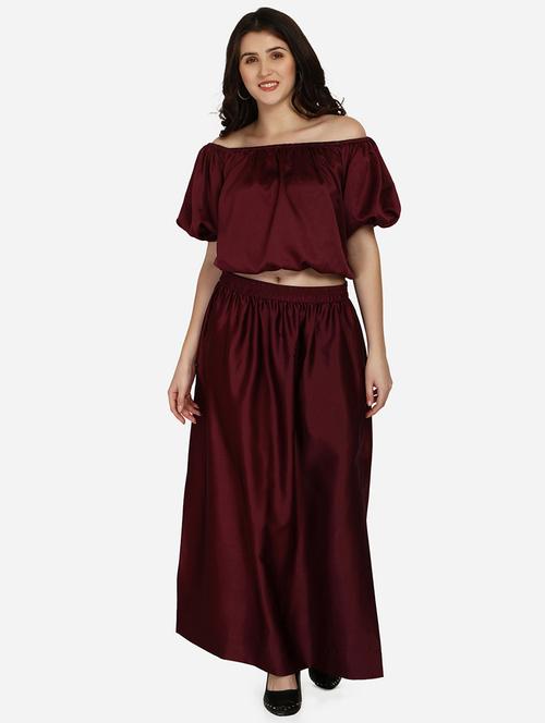 off shoulder solid crop top & skirt set - 18288682 - Standard Image - 0