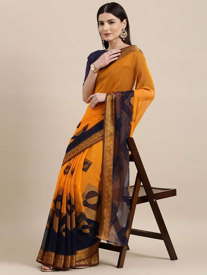 yellow chiffon printed saree - 18289015 - Zoom Image - 0