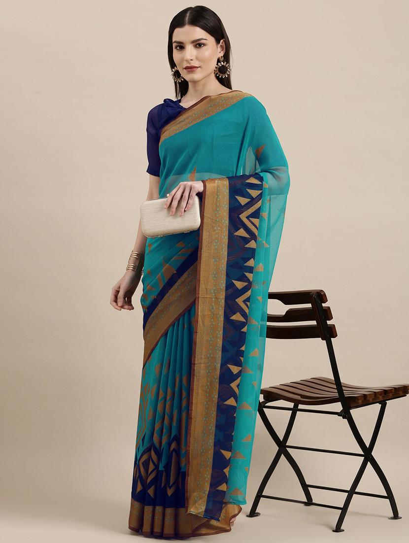 blue chiffon printed saree - 18289018 - Zoom Image - 0
