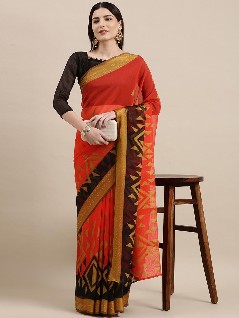 red printed saree - 18289022 - Zoom Image - 0