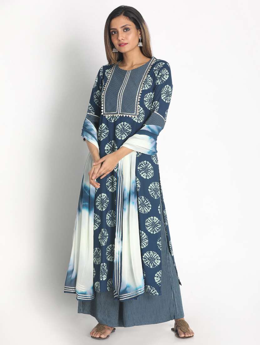 blue kurta dupatta set with dupatta