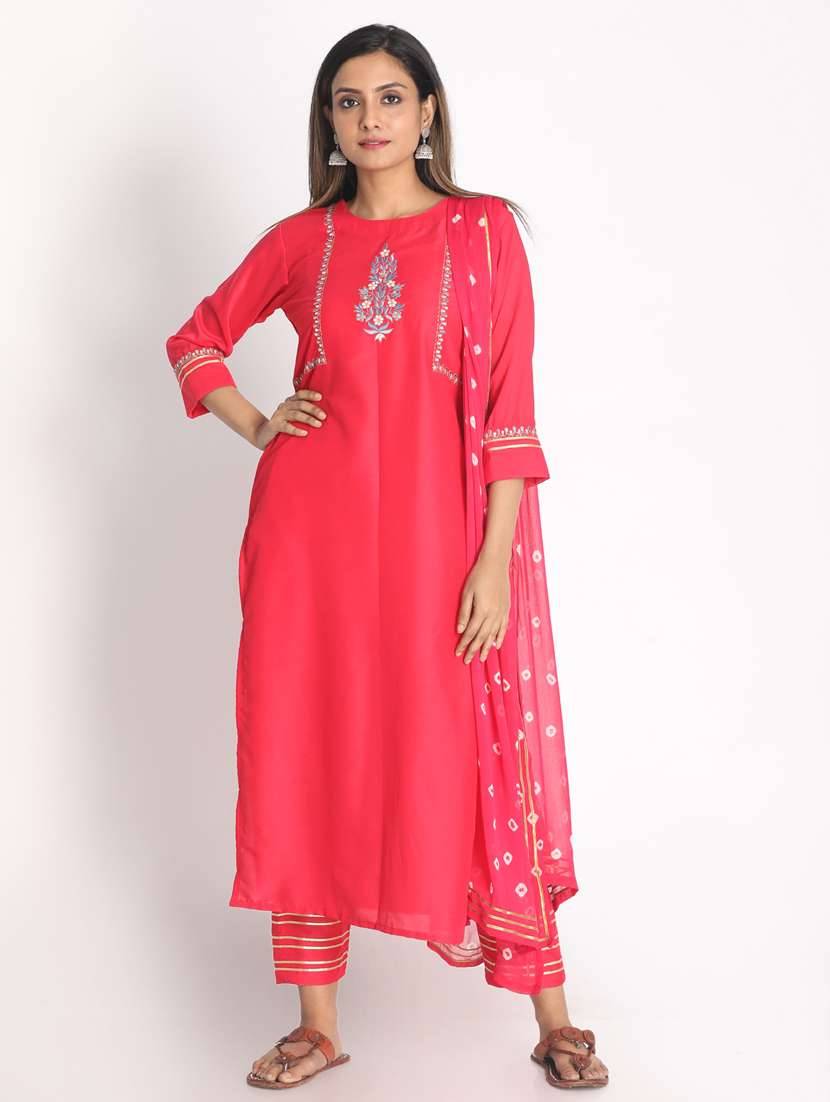 pink cotton kurta dupatta  set