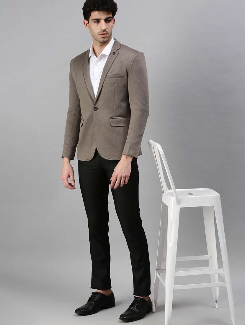 grey solid single breasted casual blazer - 18289546 -  Standard Image - 3