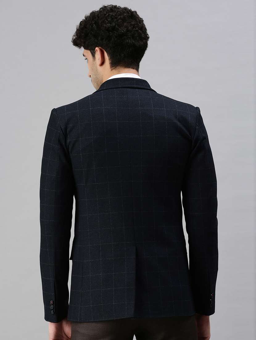 navy blue solid single breasted casual blazer - 18289547 -  Standard Image - 3