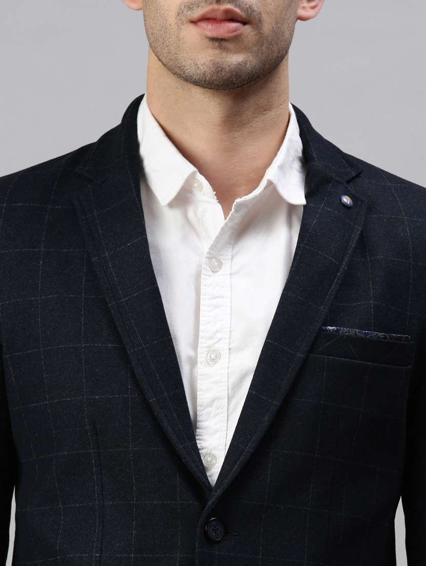 navy blue solid single breasted casual blazer - 18289547 -  Standard Image - 5
