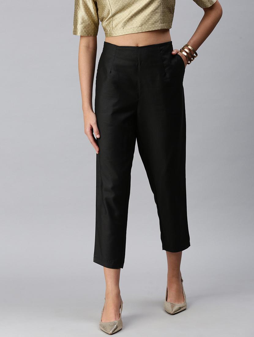 black solid tapered pant