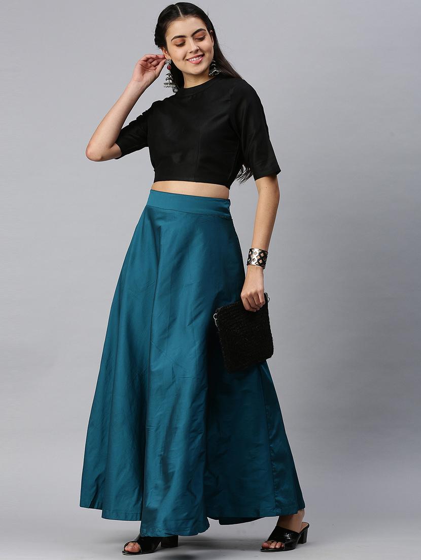 blue solid a-line skirt - 18289814 - Standard Image - 3