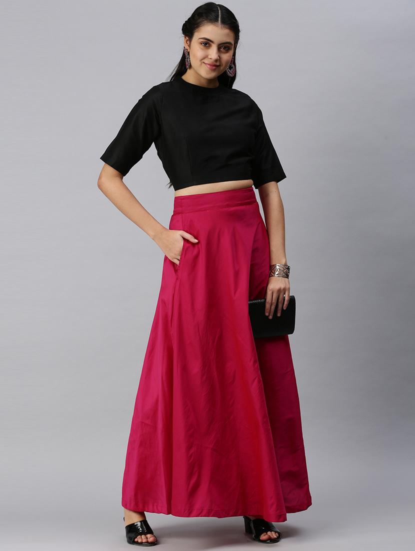red solid flared skirt - 18289815 - Standard Image - 3