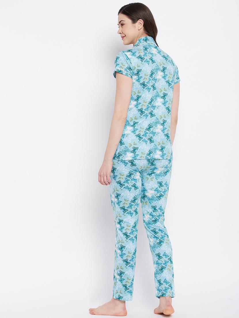 shirt collar printed nightwear pajama set - 18289845 - Standard Image - 3