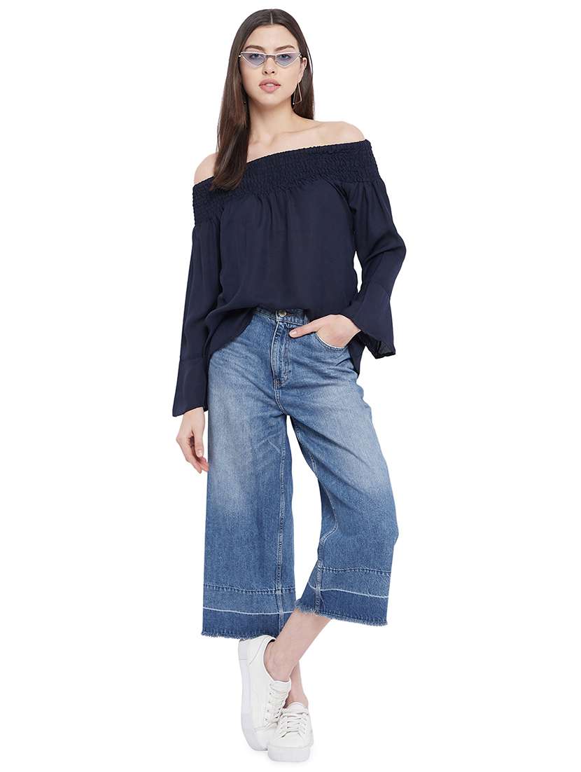 off shoulder solid top - 18289888 -  Standard Image - 3